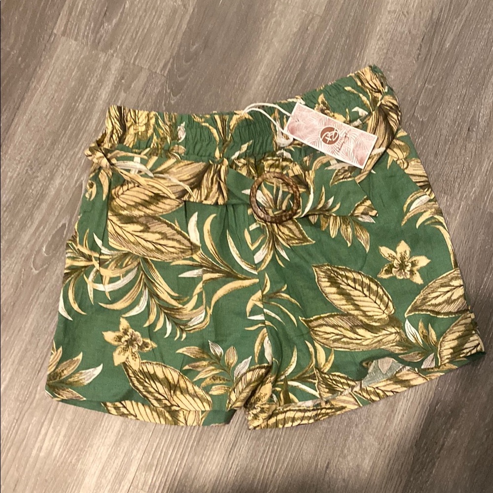 Panama Jack Green and Yellow High Waist Tropical Shorts